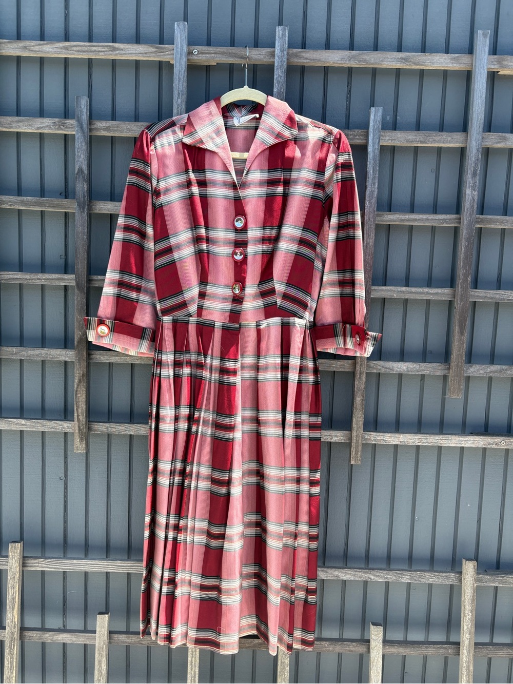1950s Julie Miller Vintage Red Plaid Button-Front Dress